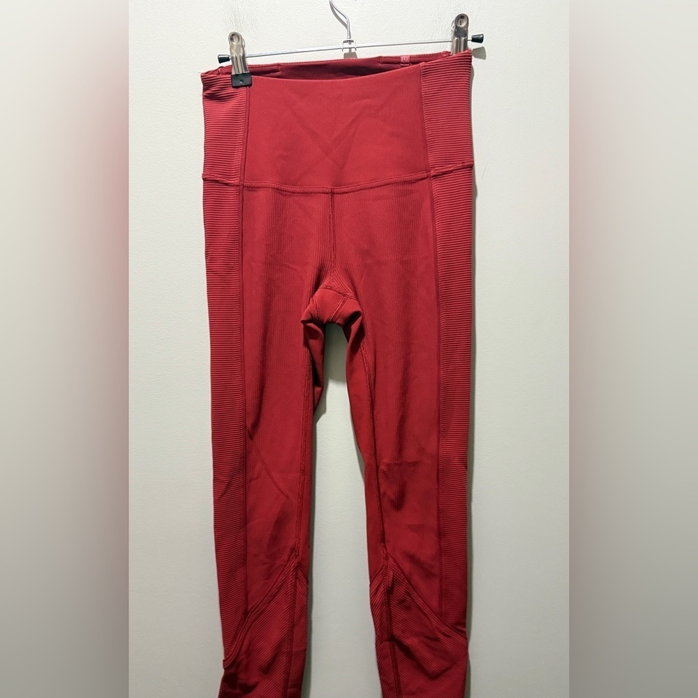 Lululemon Daily Lineup Ribbed High Rise Leggings - Red - Picture 4 of 7